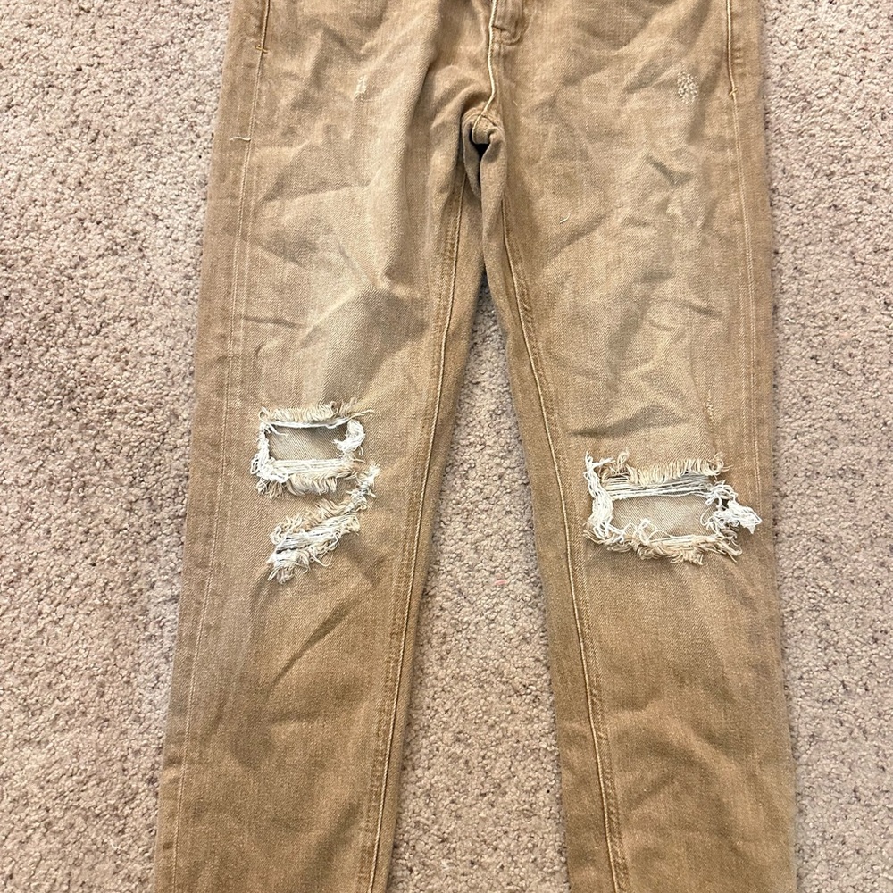 Anthropology Pilot Heritage Boyfriend Jeans Distressed Tan Pants